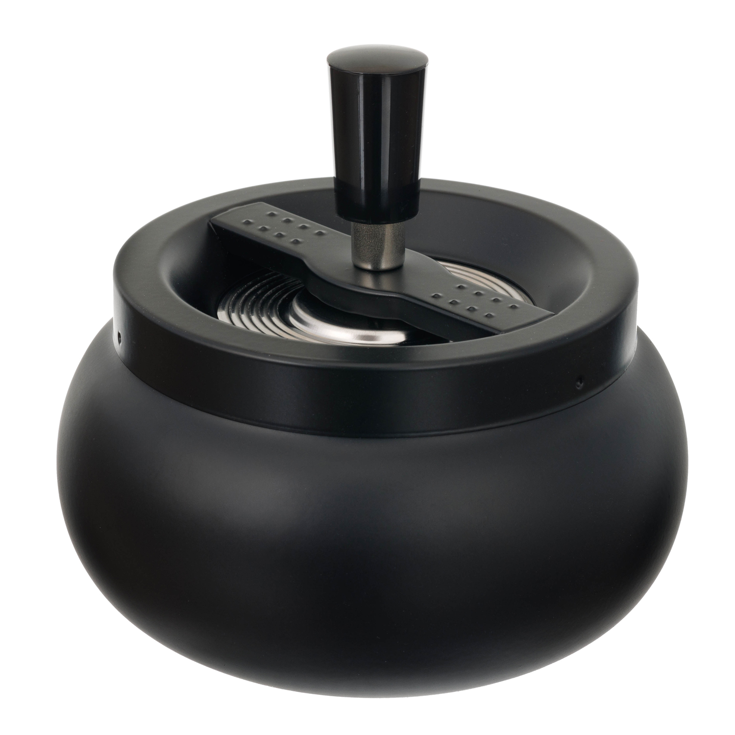 Пепельница S.Quire круглая, сталь, покрытие хром, черная краска, черная, с черной ручкой, 130 мм