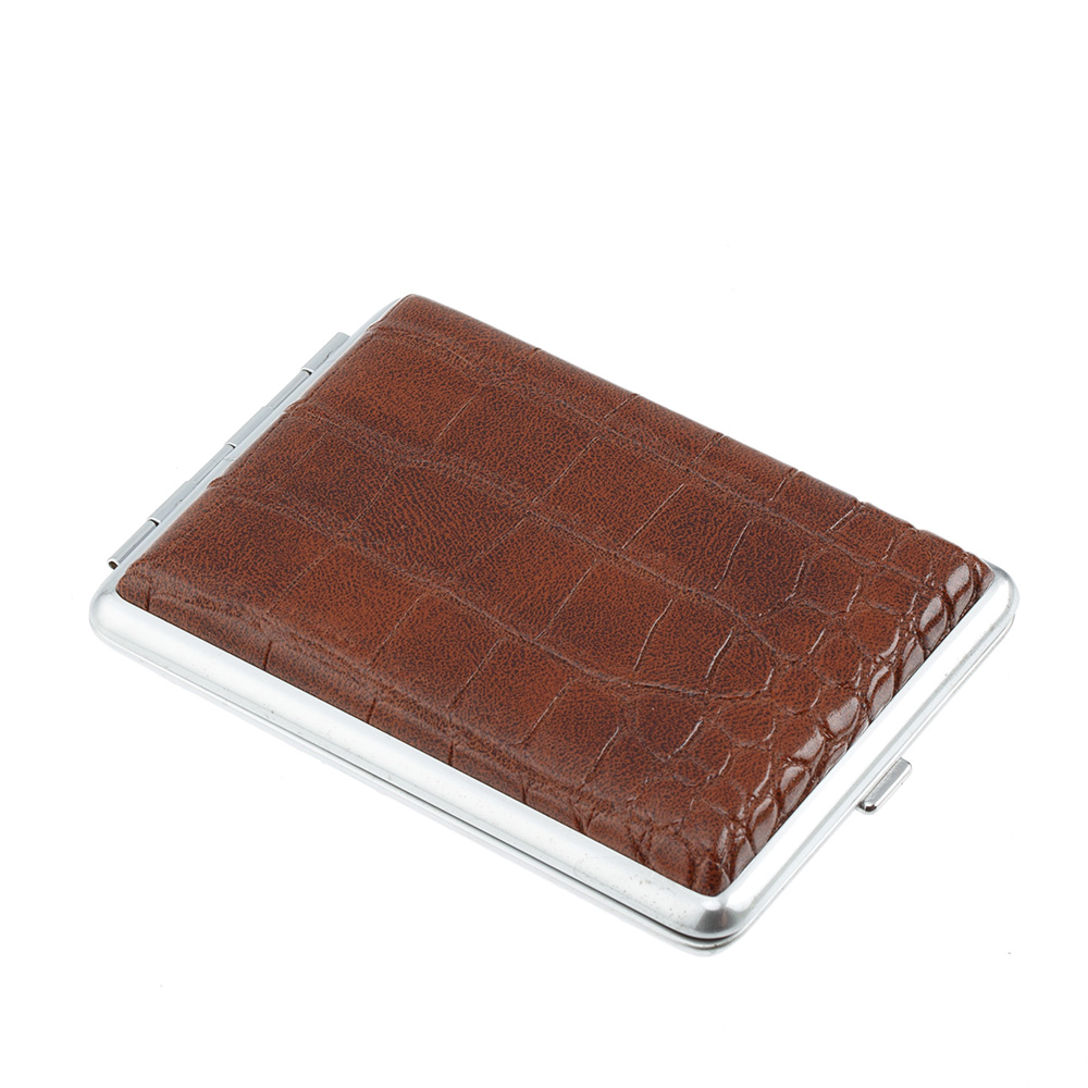 Портсигар S.Quire, нержавеющая сталь, искуственная кожа, коричневый, 7,4х9,5х1,8 см