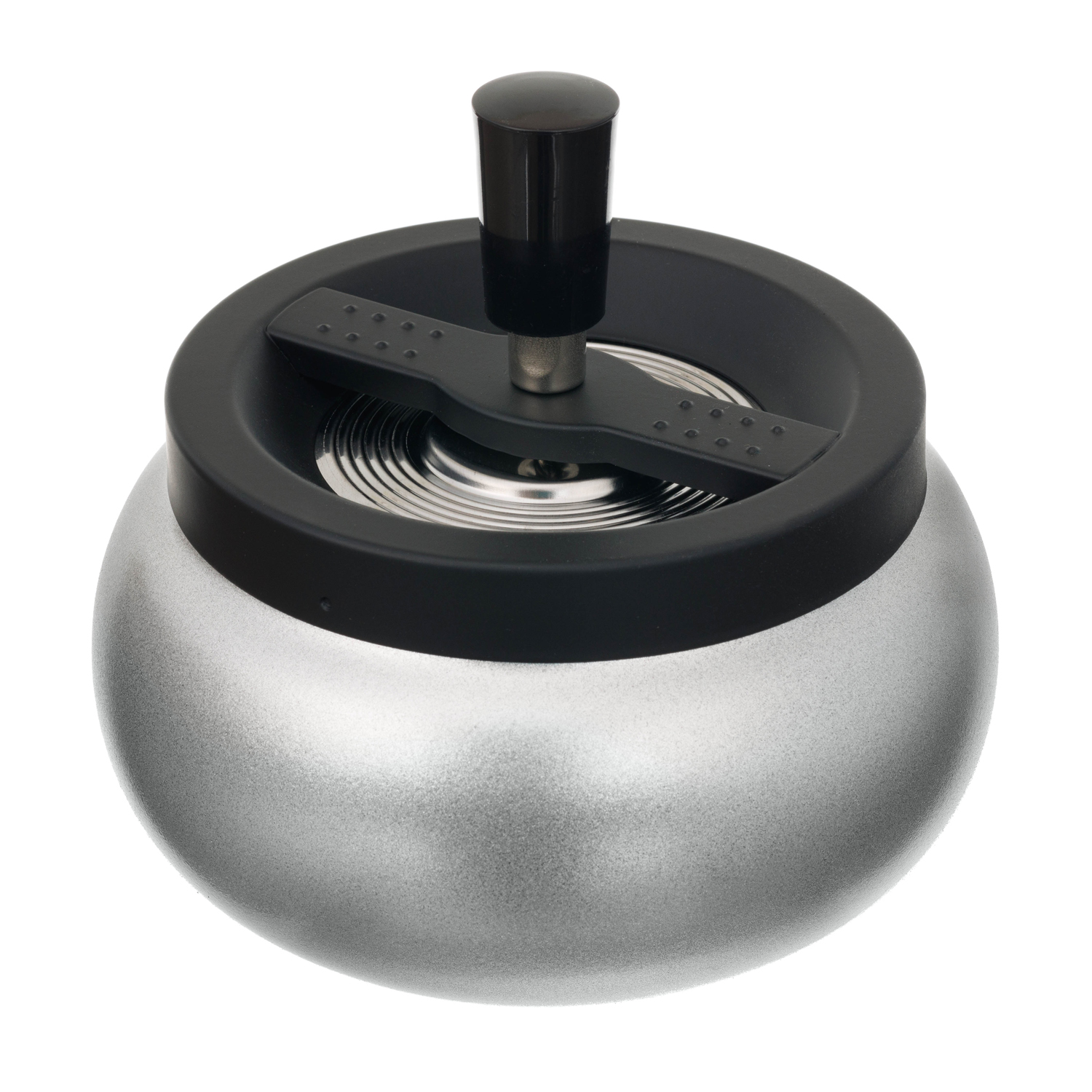 Пепельница S.Quire круглая, сталь, покрытие хром, черная краска, серая, с черной ручкой, 130 мм