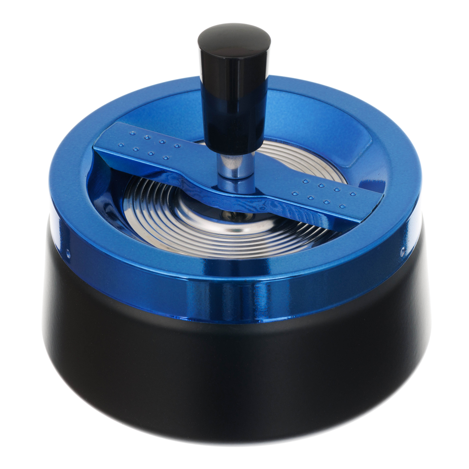 Пепельница S.Quire круглая, сталь, покрытие хром, синяя краска, черная, с черной ручкой