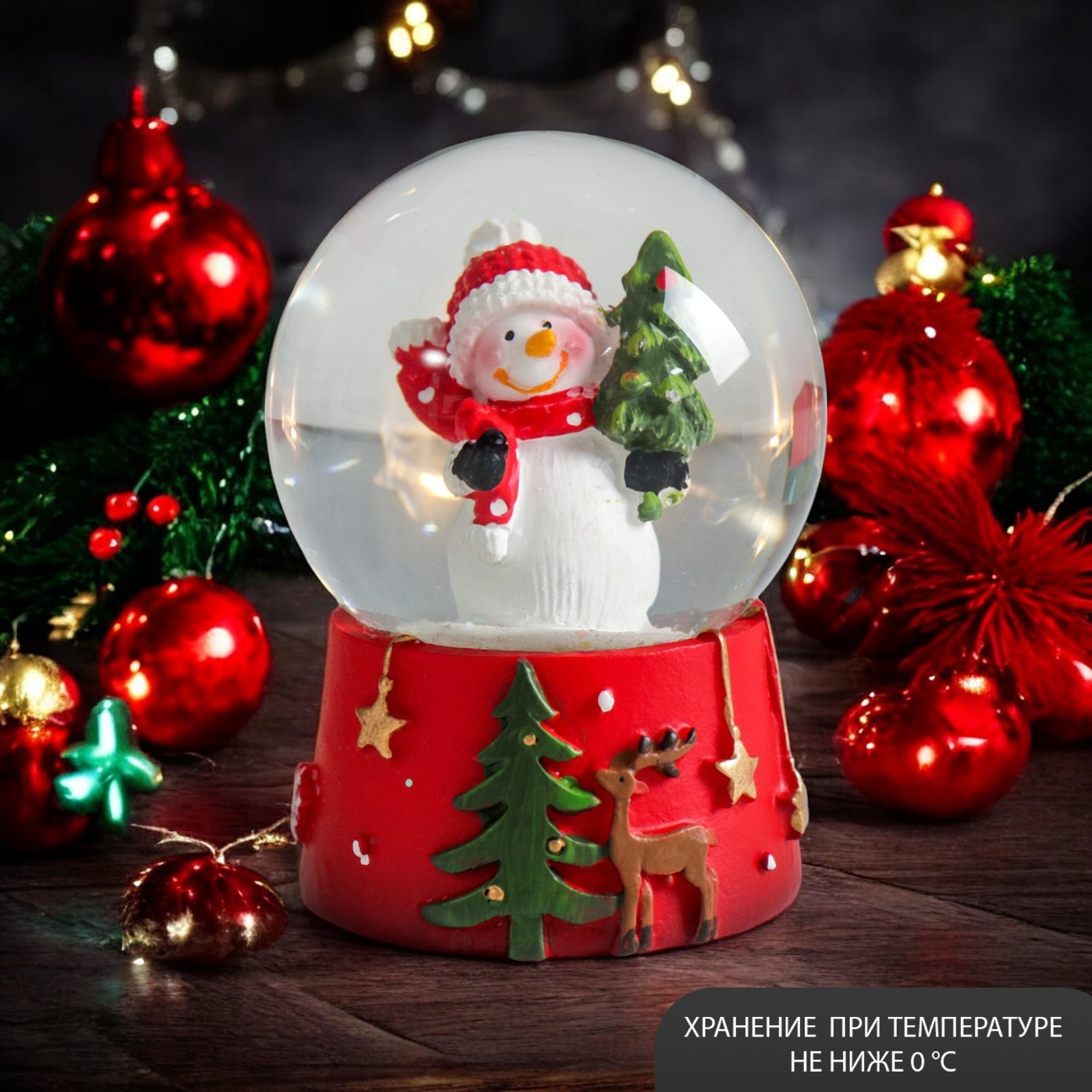Сувенир полистоун водяной шар "Снеговик с ёлочкой" 4,5х4,5х6,5 см 7567986