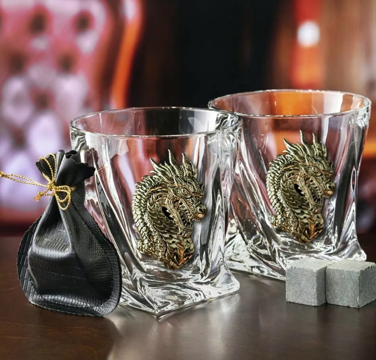 Набор бокалов д/виски"Дракон" 2шт.+ мешки,камни в черной подар.упак. 13000510