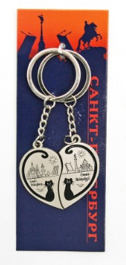 Брелок парный со стразами СПб. Кошачий хвост  [КЕ1-00082]