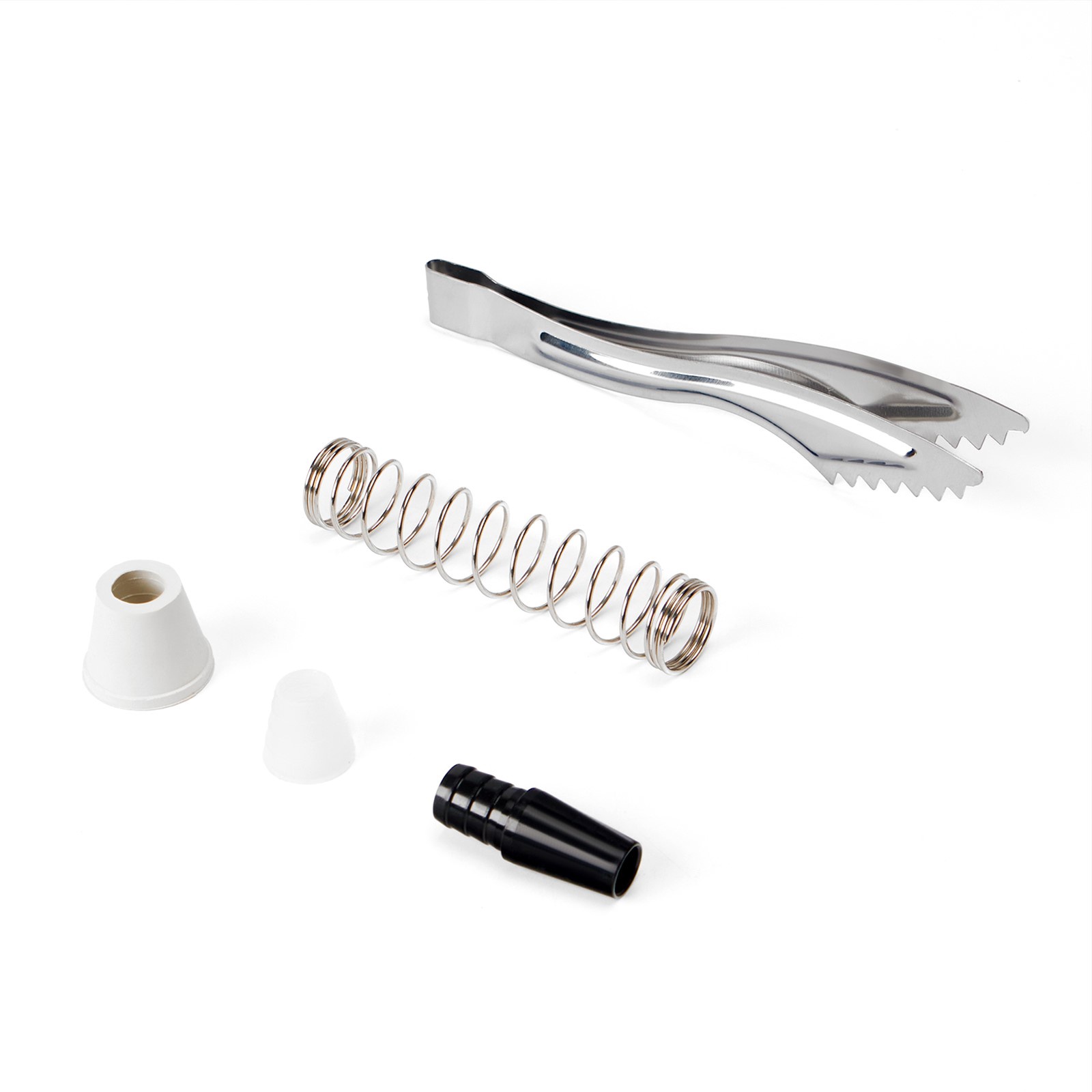 Набор для кальяна: щипцы, пружина, насадка на шланг, уплотнители под чашу и шланг   10707208