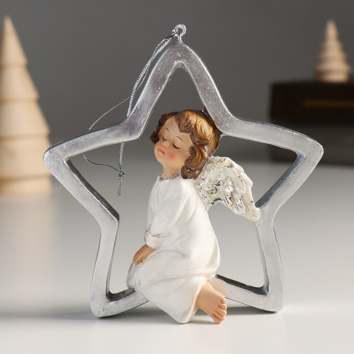Сувенир полистоун подвеска "Ангелочек на звёздочке"9491526 пр-во Китай