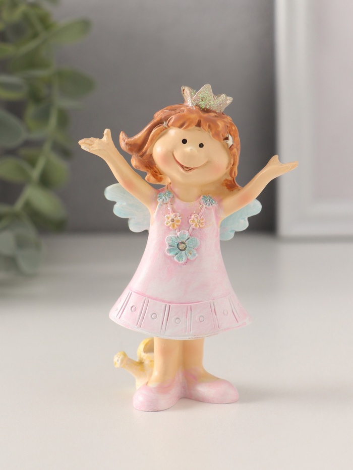 Сувенир полистоун "Принцесса-ангел в розовом платье с леечкой" 7х4х10см 10583303