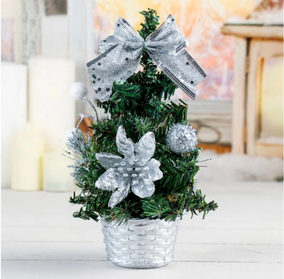 Декор "Елка и снежные шарики" 20 см, серебро 706044