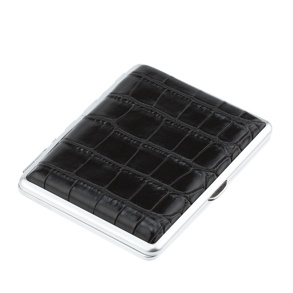 Портсигар S.Quire, нержавеющая сталь, искуственная кожа, чёрный, 7,4х9,5х1,8 см