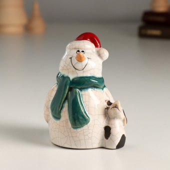 Сувенир керамика "Снеговичок и пушистый друг" 5,2х7,х8,7 см   10326021
