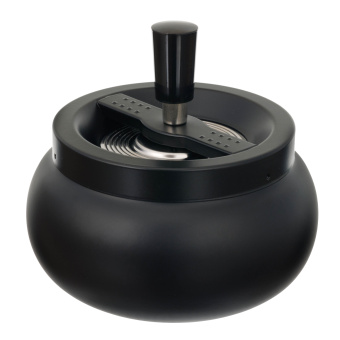 Пепельница S.Quire круглая, сталь, покрытие хром, черная краска, черная, с черной ручкой, 130 мм