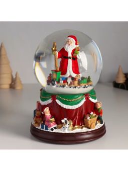 Сувенир полистоун водяной шар музыка "Дед Мороз и поезд" крутится d=12 см 13,5х13,5х18 см   10334443