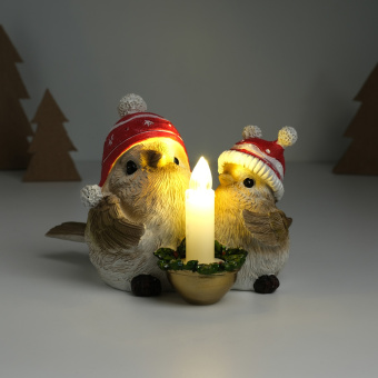 Сувенир свет "Птички в шапках со снежинками сидят у свечи" 15,5х12,5х10,2 см 10325884
