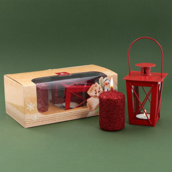 Набор подарочн.«С новым годом» свеча-столбик и подсвеч.-фонарик 9705344