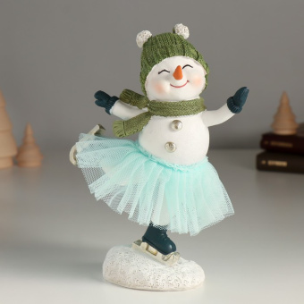 Сувенир полистоун "Снеговичок в голубой юбке" 14х7х17,5 см   10324701