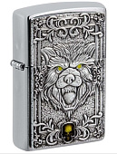 Зажигалка ZIPPO Wolf Emblem с покрытием Brushed Chrome, латунь/сталь, серебристая, 36x13x57 мм