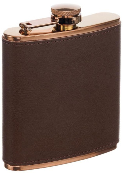 Фляга S.Quire 0,18 л, сталь+кожа спилок, коричневая GS03-6