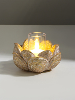 Подсвечник полистоун на 1 свечу "Лотос" золото 10,5х12х9 см 10686633