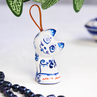 Сувенирный колокольчик "Котёнок. Давай обнимашки" гжель , 6 см.4827146
