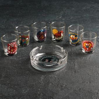 Набор стопок «Приколы», 6шт. (50 мл.)+пепельница, стекло 3266752