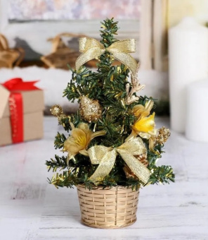 Декор "Елка и цветы" 20 см, золото 717968